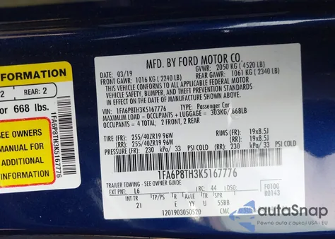 2019 Ford Mustang Ecoboost из США, поврежденный, VIN 1FA6P8TH3K5167776